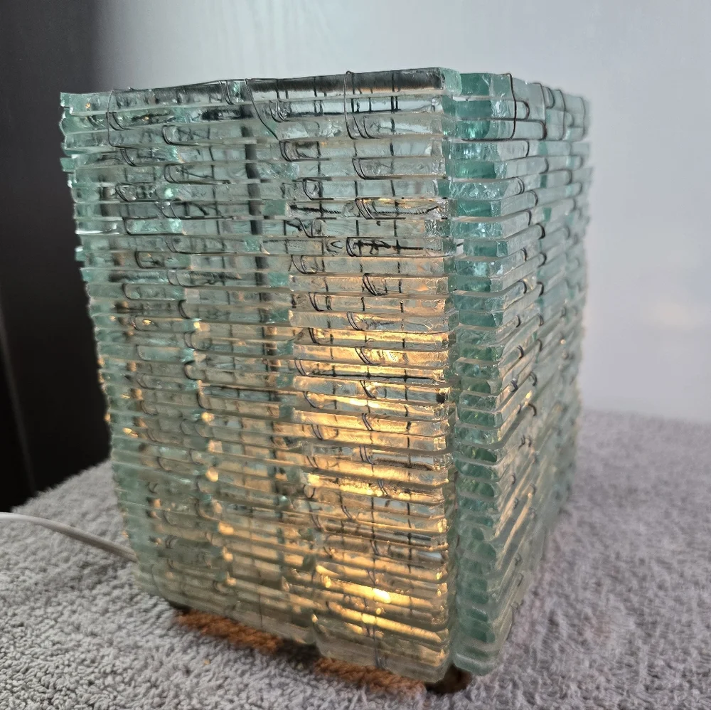 Glass Stacked Table Lamp with Light Green Hue